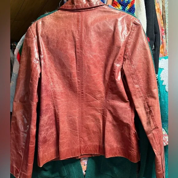 Tara Jarmon Vintage Chestnut Brown Red Leather Jacket - Picture 2 of 9